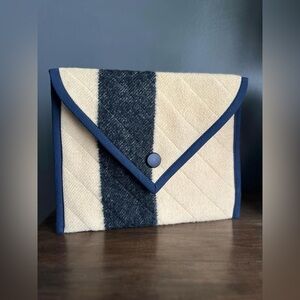 Navy HBC blanket envelope clutch, upcycled vintage wool blanket